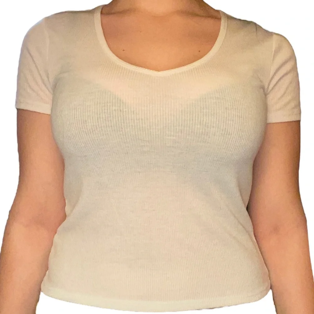 ‼️Derek Heart - White Ribbed Crop Top - Size Medium - Picture 2 of 4